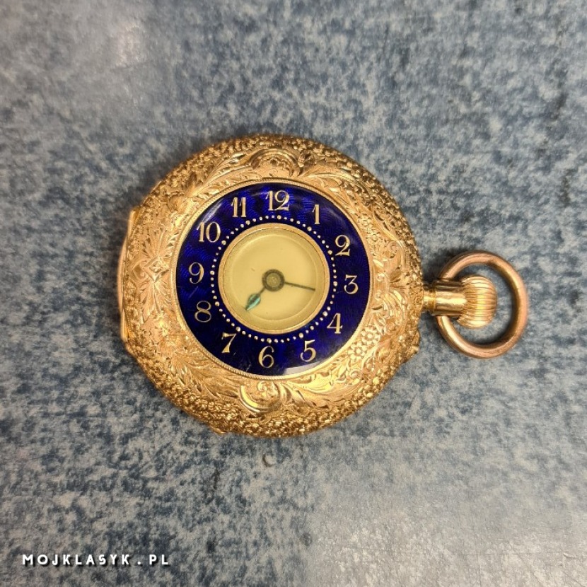 Zegarek medalion  złoty rzeźbiona kopert